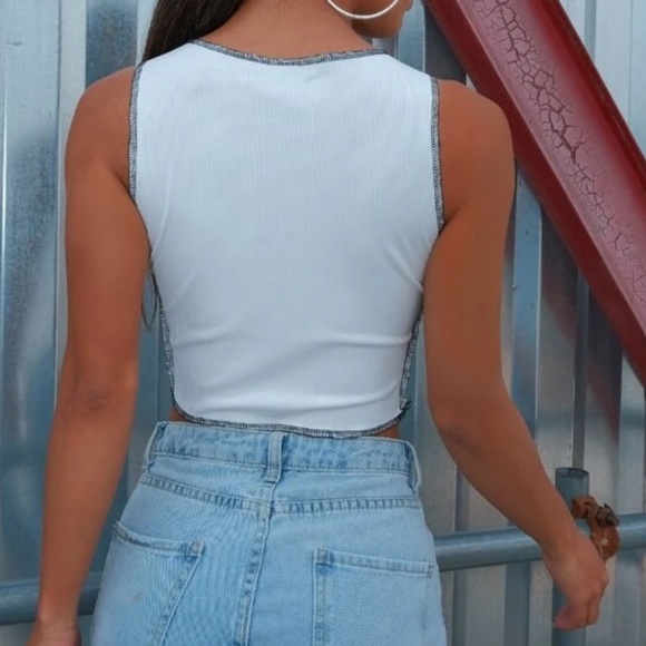 White Waffle Knot Crop Top - Picture 2 of 4